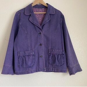 Vintage purple denim lace lined button down jacket, purple, L